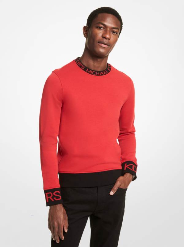 Panske Tricko Michael Kors Logo Tape Cotton Blend Sweater Červené - Oblecenie Michael Kors Akcia | FURZJ-0976